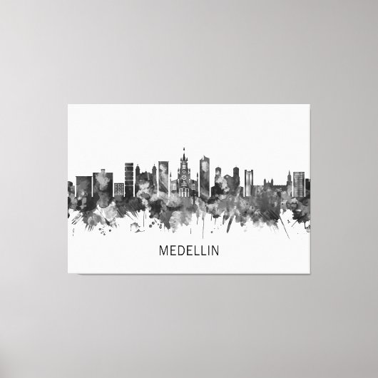 Medellin Colombia Skyline BW Leinwanddruck (Vorderseite)