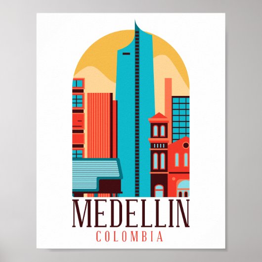 Medellin Colombia Vintag Cityscape Poster (Vorne)