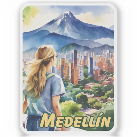 Medellin Colombia Watercolor Aufkleber (Vorderseite)