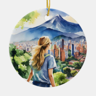 Medellin Colombia Watercolor Keramik Ornament