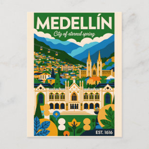 Medellín Kolumbien Retro-Reiseposter-Kunst Postkarte