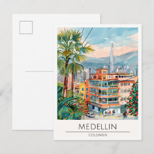 Medellin Kolumbien Vintage-Kunst-Illustration Reis Postkarte