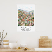 Medellin Travel Art Print Boho Watercolor City Poster (Küche)