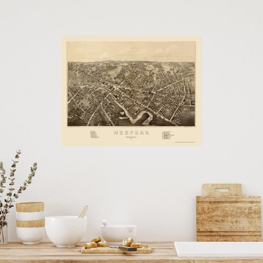 Medford, MA Panoramic Map - 1880 Poster (Küche)
