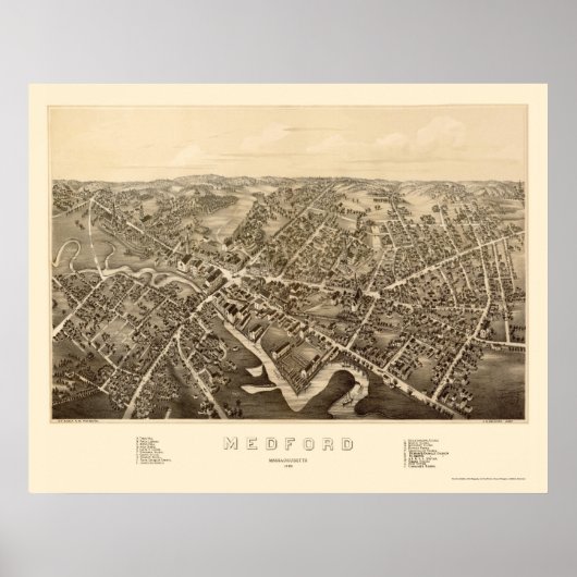 Medford, MA Panoramic Map - 1880 Poster (Vorne)