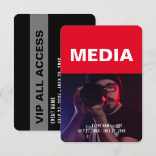Media All Access Pass Event ID Ausweis 3,5" x 5" Einladung