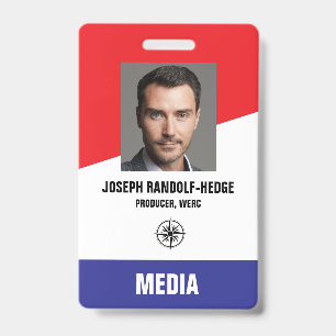 MEDIA PASS - Foto I.D. Rotes/Blaues Abzeichen Ausweis