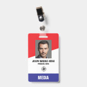 MEDIA PASS - Foto I.D. Rotes/Blaues Abzeichen Ausweis (Vorderseite mit Clip)
