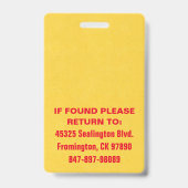 Medianes Foto ID Retro Orange und Gelb Ausweis (Rückseite)