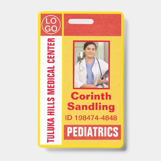 Medianes Foto ID Retro Orange und Gelb Ausweis (Vorderseite)