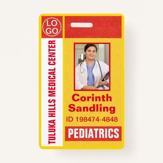 Medianes Foto ID Retro Orange und Gelb Ausweis (Vorderseite)