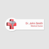 Medical 3D Caduceus Cross Red Silver Namensschild (Vorderseite)