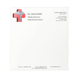 Medical 3D Caduceus Cross Red Silver Notizblock
