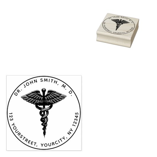 Medical 3d Caduceus Symbol Runde Rücksendeadresse Gummistempel (Stempel)