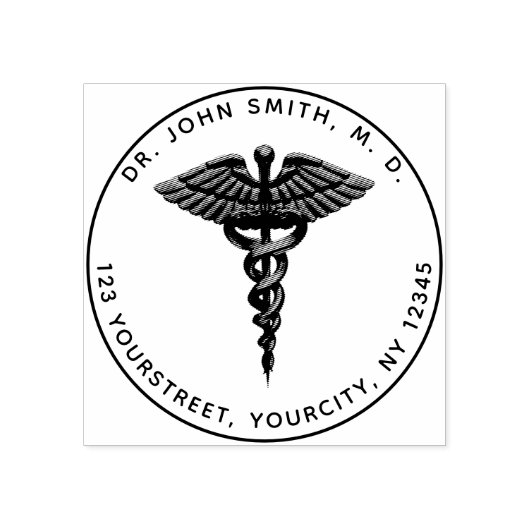 Medical 3d Caduceus Symbol Runde Rücksendeadresse Gummistempel (Prägung)