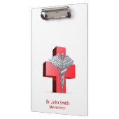 Medical 3D Silver Caduceus Cross Red Klemmbrett (Links)