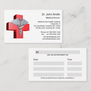 Medical 3D Silver Caduceus Cross Red Terminkarte