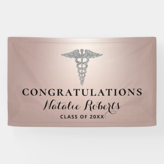 Medical Abschluss Girly Rose Gold Banner (Horizontal)