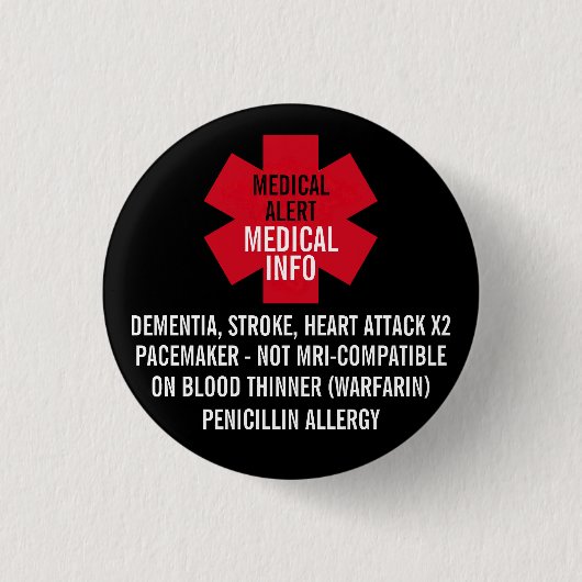 Medical Alert Series Medical Info Personalize Button (Vorderseite)