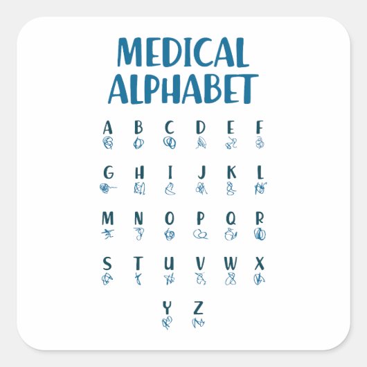 Medical Alphabet Quadratischer Aufkleber (Vorderseite)