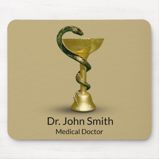Medical Beige Snake Bowl Hygieia Gold Caduceus Mousepad (Vorne)