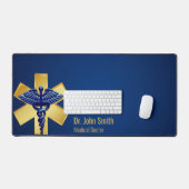 Medical Blue 3D Caduceus Gold Cross Schreibtischunterlage (Tastatur & Maus)