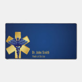 Medical Blue 3D Caduceus Gold Cross Schreibtischunterlage (Vorderseite)