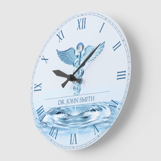 Medical Blue Hermes Rod Caduceus Water Ripples Große Wanduhr (Winkel)