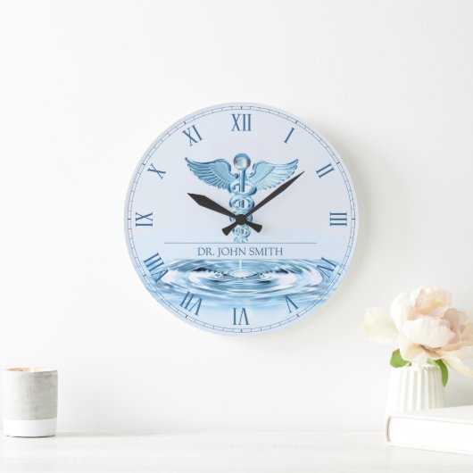 Medical Blue Hermes Rod Caduceus Water Ripples Große Wanduhr (Zuhause)