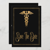 Medical Caduceus Doctor Nurse Blue Save The Date (Vorne/Hinten)