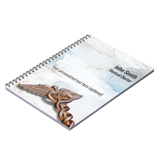 Medical Caduceus Kupfer Rose Gold Luxus Marmor Notizblock (Linke Seite)