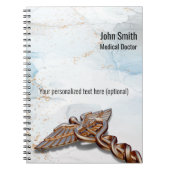 Medical Caduceus Kupfer Rose Gold Luxus Marmor Notizblock (Vorderseite)