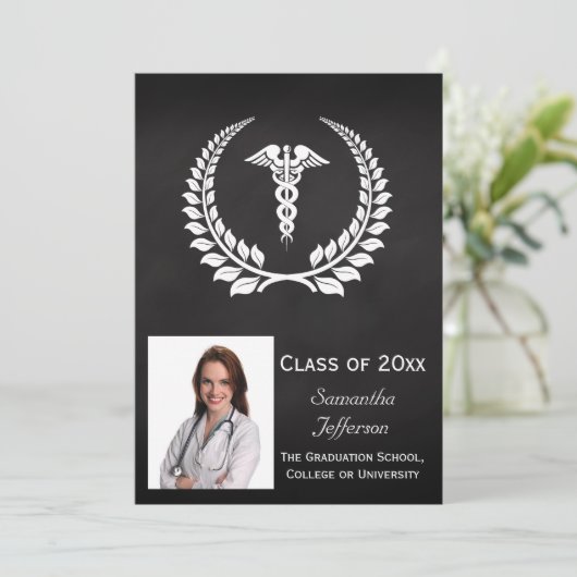 Medical Caduceus Laurel Einladung (Stehend Vorderseite)