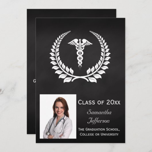 Medical Caduceus Laurel Einladung (Vorne/Hinten)