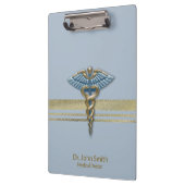 Medical Caduceus Light Blue Imitats Gold Streifen Klemmbrett (Links)