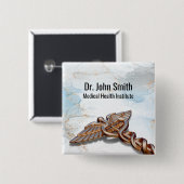 Medical Caduceus Rose Gold Kupfer Luxusmarmor Button (Vorne & Hinten)