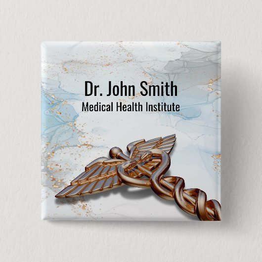 Medical Caduceus Rose Gold Kupfer Luxusmarmor Button (Vorderseite)