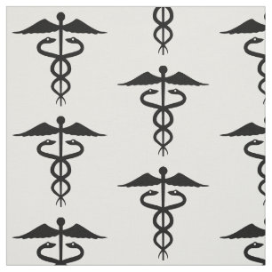 Medical Caduceus Schwarz-Weiß-Baumwolle Stoff