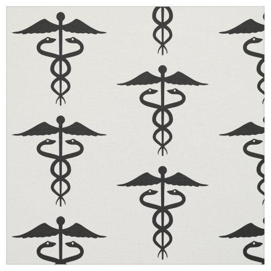 Medical Caduceus schwarze und weiße Baumwolle Stoff (Muster)