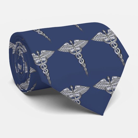 Medical Caduceus Silver Blue Pattern Neck Tie Krawatte (Gerollt)