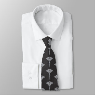 Medical Caduceus Silver Charcoal Pattern Neck Tie Krawatte