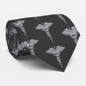 Medical Caduceus Silver Charcoal Pattern Neck Tie Krawatte (Gerollt)