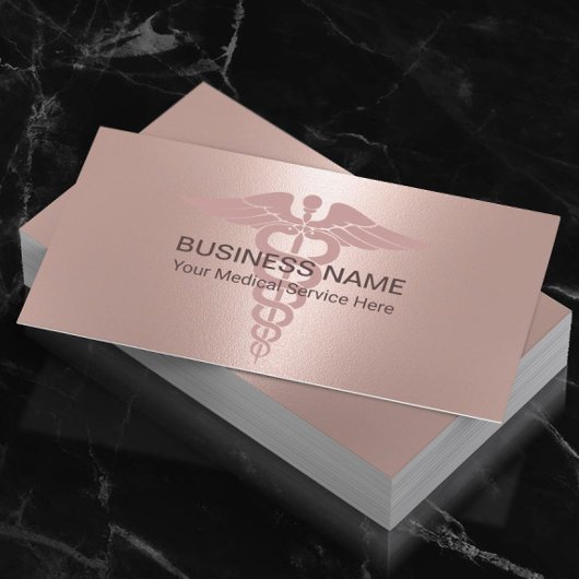Medical Caduceus Symbol Blush Rose Gold Visitenkarte