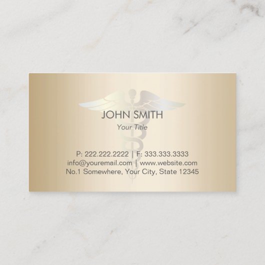 Medical Caduceus Symbol Classy Gold Beruflich Visitenkarte (Rückseite)