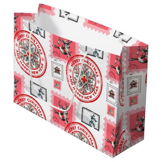 Medical Christmas Stamp Collage Art Große Geschenktüte (Vorderseite Schrägansicht)