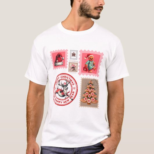 Medical Christmas Stamp Collage Art T-Shirt (Vorderseite)