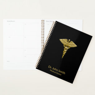 Medical Classy Gold Caduceus auf Black Planer