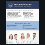 Medical Clinic Urgent Care Custom Logo QR Flyer<br><div class="desc">Promote your urgent care services with this professional walk-in clinic flyer designed to attract patients who need fast and convenient medical care. Ideal for urgent care centers, walk-in clinics, and medical offices, this customizable flyer allows you to add your clinic logo, services, contact information, and a QR code linking to...</div>