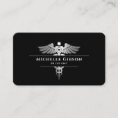 Medical Doctor Nurse Elegant Black Silver Caduceus Visitenkarte (Vorderseite)