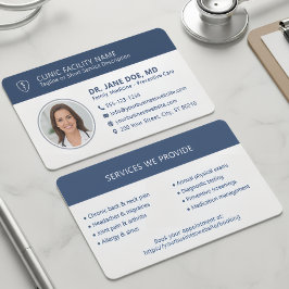 Medical Doctor Photo Modern Navy Blue Clinic Visitenkarte